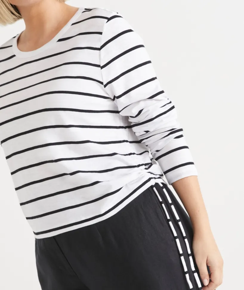 Sussan Tops|T-Shirts>Slub Stripe Long Sleeve Ruched Top