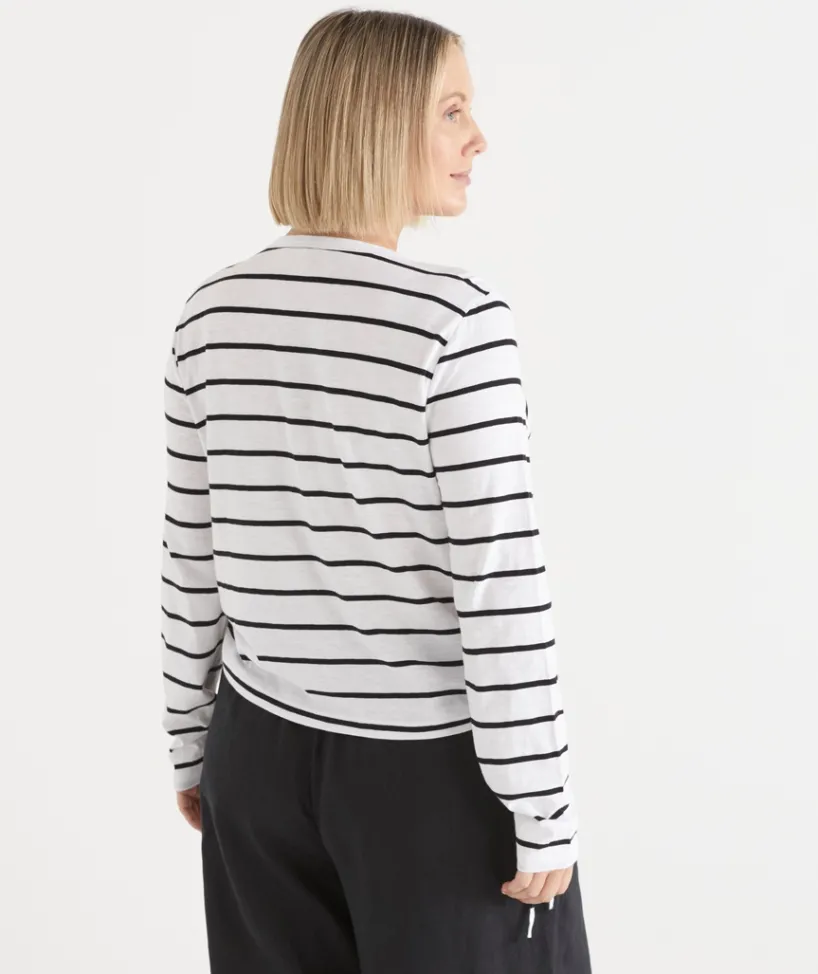 Sussan Tops|T-Shirts>Slub Stripe Long Sleeve Ruched Top