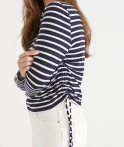 Sussan Tops>Slub Stripe Ruched Long Sleeve Top -