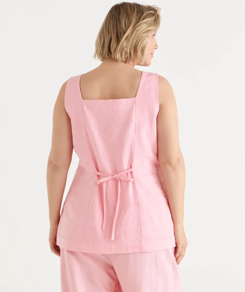 Sussan Tops|Matching Sets>Square Neck Button Up Vest - Pink