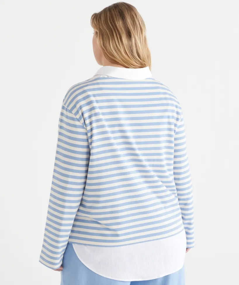 Sussan Tops|T-Shirts>Stripe Boat Neck Long Sleeve Top - Blue