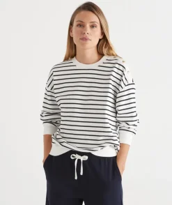 Sussan Tops|Loungewear>Stripe Button Shoulder Jumper -
