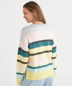 Sussan Knitwear|Tops>Stripe Crew Neck Rib Detail Jumper