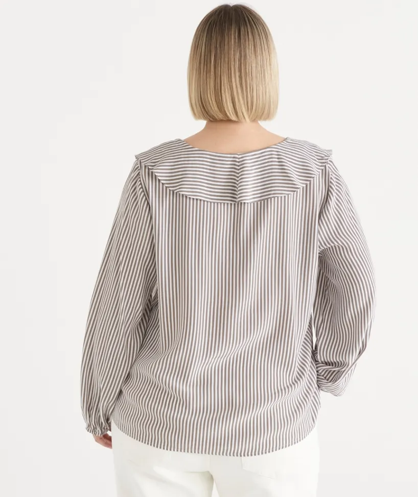 Sussan Tops|Shirts & Blouses>Stripe Frill Detail Long Sleeve Blouse