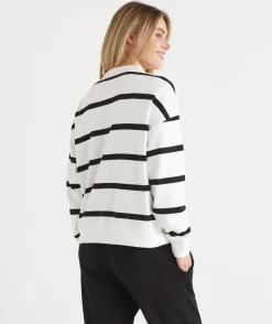 Sussan Tops|Loungewear>Stripe Henley Polo Jumper