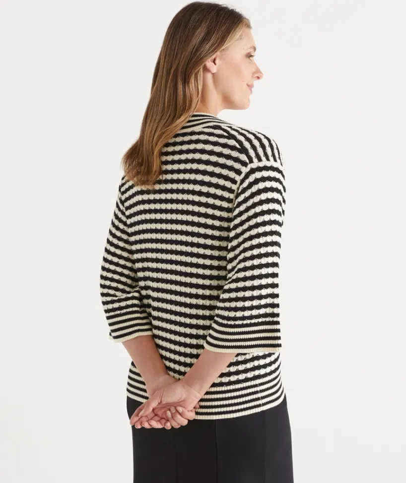 Sussan Tops|Knitwear>Stripe Knit Polo Top