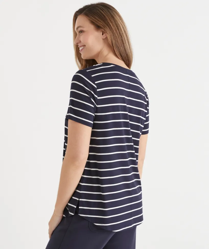 Sussan Tops|T-Shirts>Stripe Seam Detail Curve Hem Tee