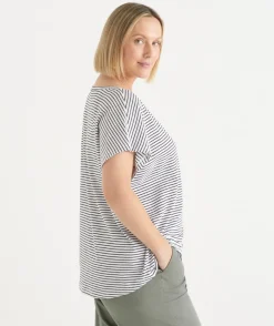 Sussan Tops|T-Shirts>Stripe Slub V Neck T-Shirt