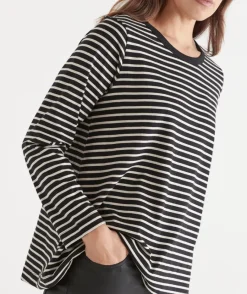 Sussan Tops|T-Shirts>Stripe Swing Long Sleeve Top -