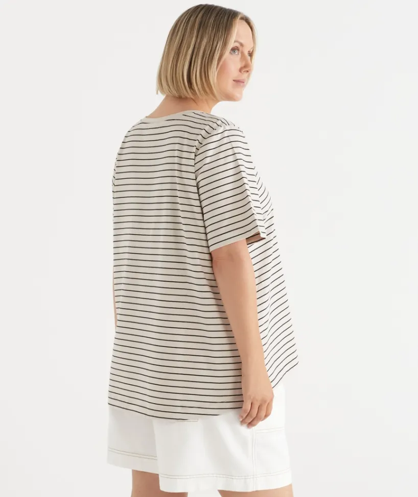 Sussan Tops|T-Shirts>Stripe Swing Short Sleeve T-Shirt