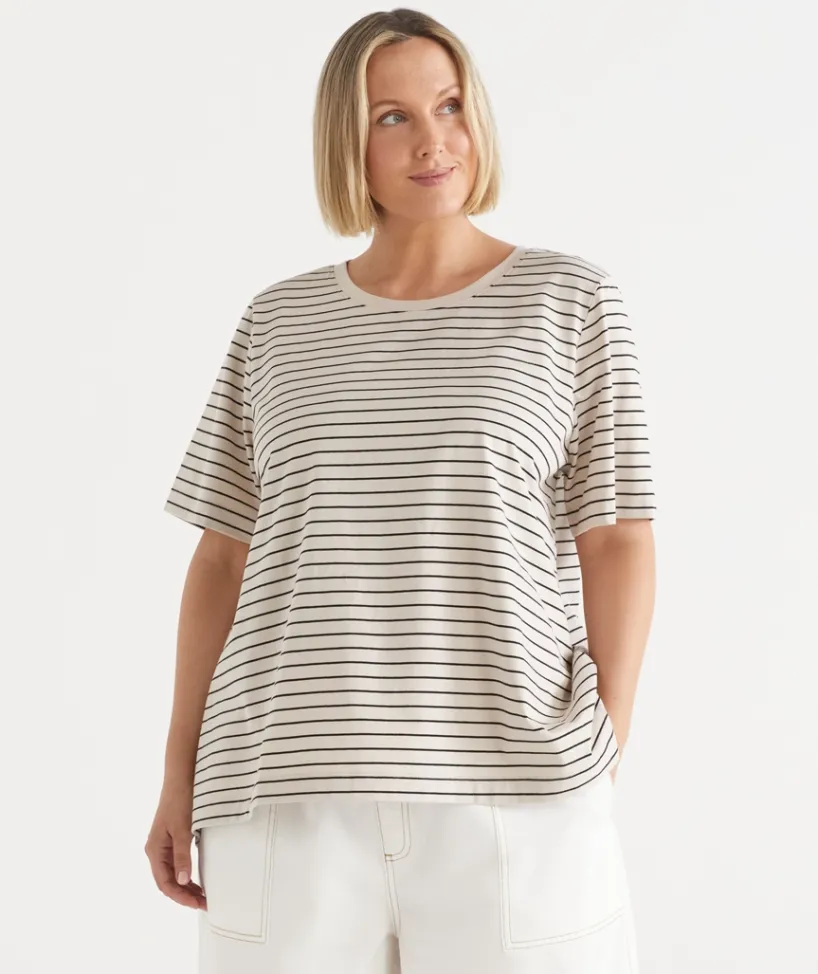 Sussan Tops|T-Shirts>Stripe Swing Short Sleeve T-Shirt