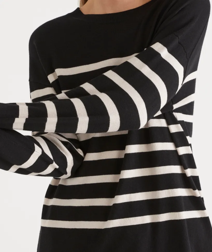 Sussan Tops|Knitwear>Striped Crew Neck Knit Jumper -
