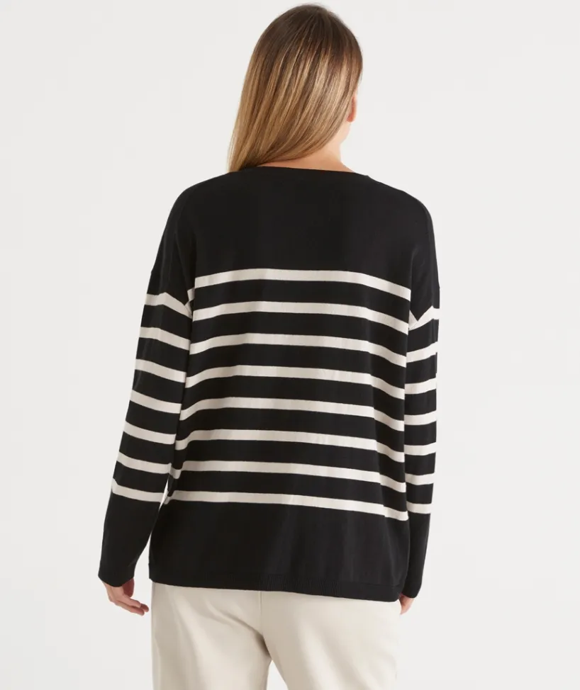 Sussan Tops|Knitwear>Striped Crew Neck Knit Jumper -