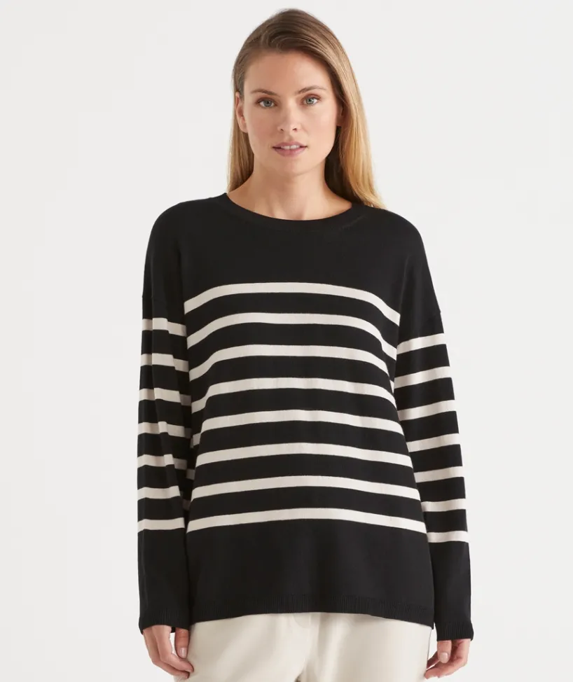 Sussan Tops|Knitwear>Striped Crew Neck Knit Jumper -