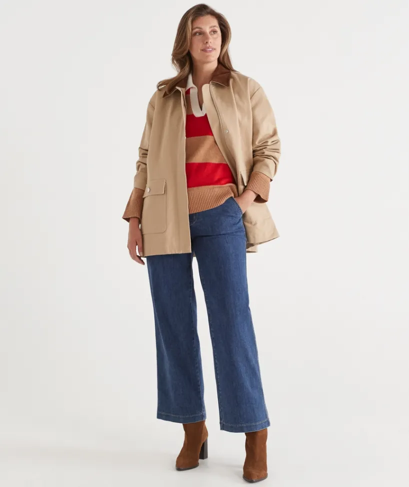 Sussan Tops|Knitwear>Striped Knit Rugby Polo Jumper - Red