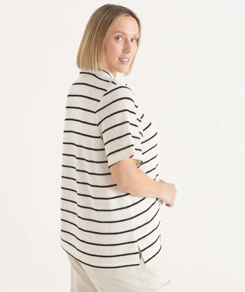 Sussan Tops|T-Shirts>Textured Stripe Polo Top