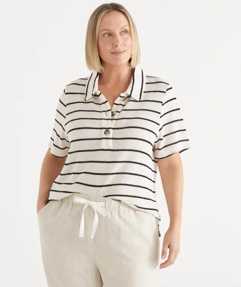 Sussan Tops|T-Shirts>Textured Stripe Polo Top