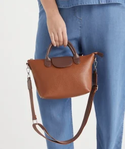 Sussan Bags>Two-Tone Faux Leather Tote Bag - Brown