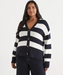 Sussan Tops|Knitwear>V Neck Stripe Cardigan -
