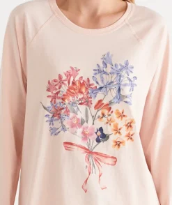 Women Sussan Women's Pyjama Tops>Winter Bloom Floral Long Sleeve Pyjama Top - Pink